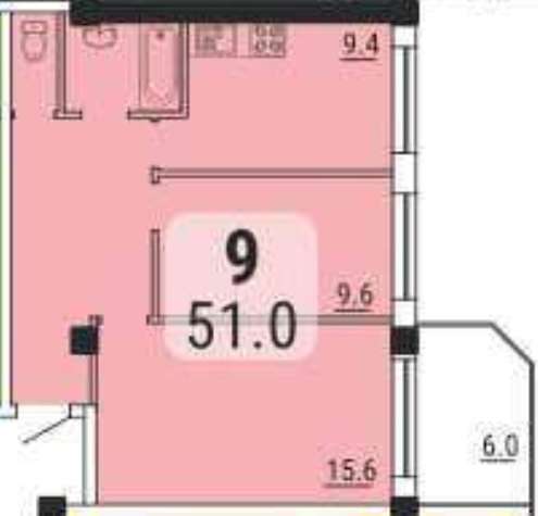 2-комнатная квартира 51,0 м² в ЖК «Малинки»