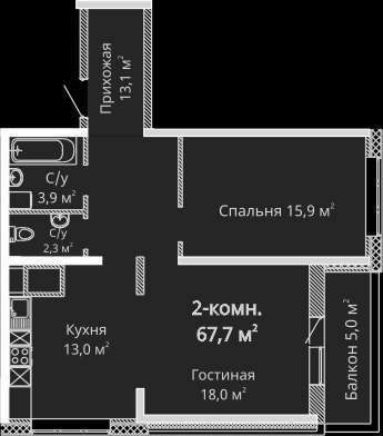2-комнатная квартира 67,7 м²