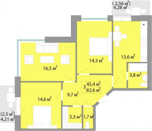 3-комнатная квартира 82,60 м²
