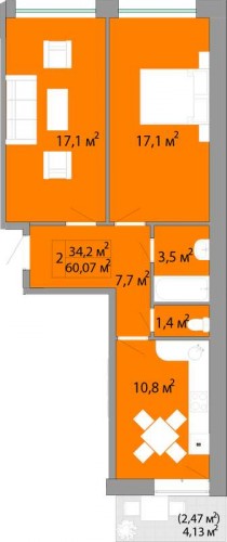 2-комнатная квартира 60,07 м²