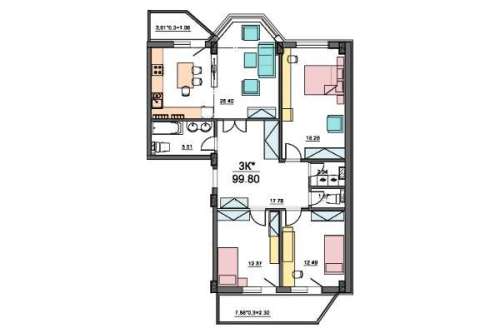 3-комнатная квартира 98,80 м²