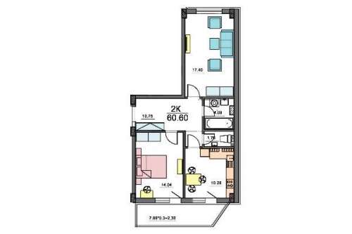 2-комнатная квартира 66,60 м²